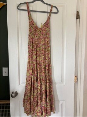 Sleeveless Floral Maxi Dress in Yellow and Pink